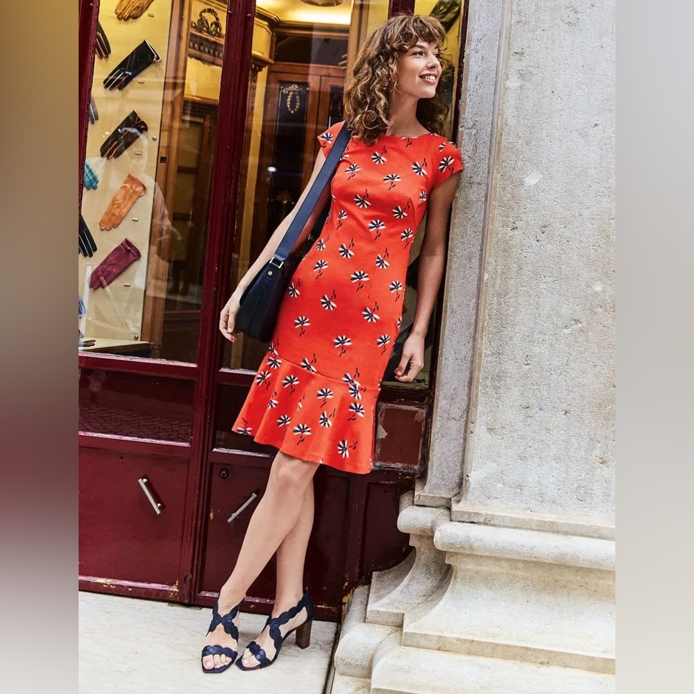 Boden Rosetta Ponte Floral Print Dress Red Womens 12 Stretch